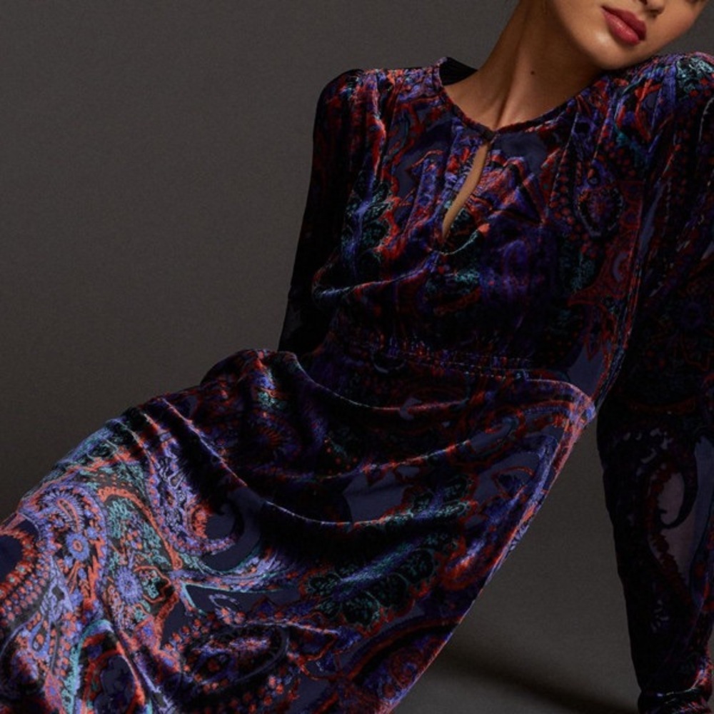 Anthropologie Vibrant Purple and Blue Maxi Dress